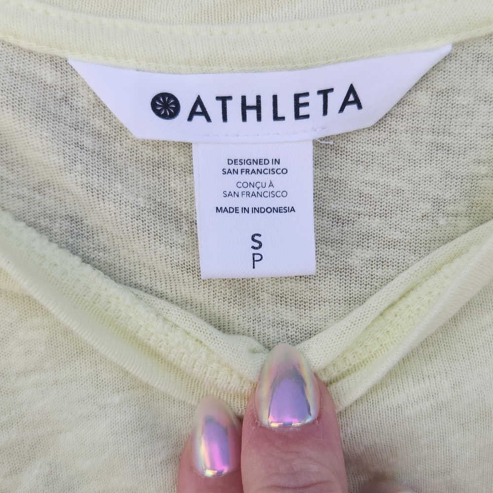 Athleta Pastel Yellow Linen Tshirt Coastal Airy Small Beachy Breathable Athletic - Picture 4 of 5